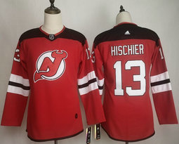 Women's Adidas New Jersey Devils #13 Nico Hischier Red Authentic Stitched NHL jersey