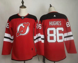 Women's Adidas New Jersey Devils #86 Jack Hughes Red Authentic Stitched NHL jersey