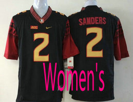 Women's Florida State Seminoles #2 Deion Sanders Black College Stitched NCAA Jersey