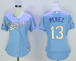 Women's Kansas City Royals #13 Salvador Perez Blue Champion Authentic Stitched MLB Jersey