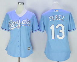 Women's Kansas City Royals #13 Salvador Perez Light Blue Authentic Stitched MLB Jersey