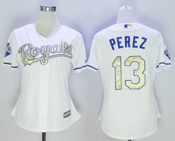 Women's Kansas City Royals #13 Salvador Perez White Champion Authentic Stitched MLB Jersey