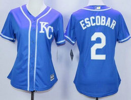 Women's Kansas City Royals #2 Alcides Escobar Blue New Majestic Authentic Stitched MLB Jersey