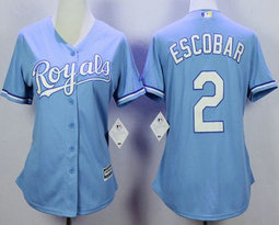 Women's Kansas City Royals #2 Alcides Escobar Light Blue New Majestic Authentic Stitched MLB jerseys