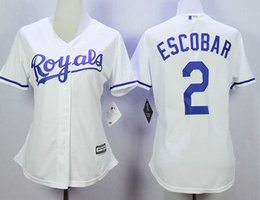 Women's Kansas City Royals #2 Alcides Escobar White New Majestic Authentic Stitched MLB Jersey