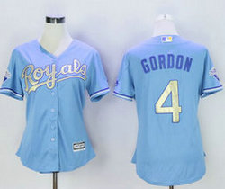 Women's Kansas City Royals #4 Alex Gordon Blue Game Champion Authentic Stitched MLB Jersey