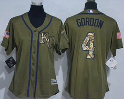 Women's Kansas City Royals #4 Alex Gordon Green Salute To Service Stitched MLB Jersey