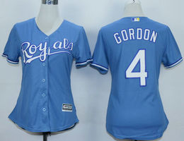 Women's Kansas City Royals #4 Alex Gordon Light Blue Authentic Stitched MLB Jersey