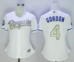 Women's Kansas City Royals #4 Alex Gordon White Game Champion Authentic Stitched MLB Jersey