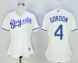 Women's Kansas City Royals #4 Alex Gordon White New Majestic Authentic Stitched MLB Jersey