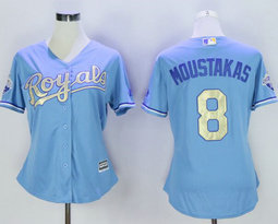 Women's Kansas City Royals #8 Mike Moustakas Blue Champion Authentic Stitched MLB Jersey