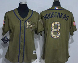 Women's Kansas City Royals #8 Mike Moustakas Green Salute To Service Stitched MLB Jersey