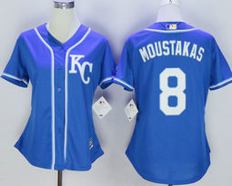 Women's Kansas City Royals #8 Mike Moustakas KC Light Blue Authentic Stitched MLB Jersey