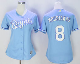 Women's Kansas City Royals #8 Mike Moustakas Light Blue Authentic Stitched MLB Jersey