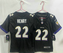 Women's Nike Baltimore Ravens #22 Derrick Henry Black Vapor Untouchable Authentic Stitched NFL Jersey