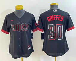 Women's Nike Cincinnati Reds #30 Ken Griffey Jr Black 2023 City Authentic Stitched MLB jersey