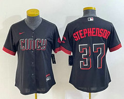 Women's Nike Cincinnati Reds #37 Tyler Stephenson Black 2023 City Authentic Stitched MLB jersey
