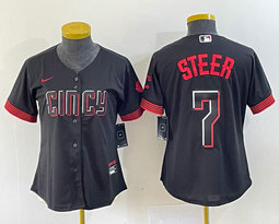 Women's Nike Cincinnati Reds #7 Spencer Steer Black City Authentic Stitched MLB jersey