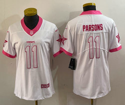 Women's Nike Dallas Cowboys #11 Micah Parsons White Pink Rush Fashion Authentic Stitched NFL Jersey