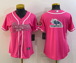 Women's Nike Denver Broncos Blank Pink Joint Big Logo Authentic Stitched baseball jersey