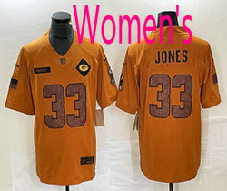 Women's Nike Green Bay Packers #33 Aaron Jones 2023 Brown Salute To Service Authentic Stitched NFL Jersey