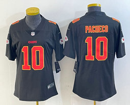Women's Nike Kansas City Chiefs #10 Isiah Pacheco Black fashion Gold Name Authentic stitched NFL jersey