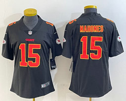 Women's Nike Kansas City Chiefs #15 Patrick Mahomes Black fashion Gold Name Authentic stitched NFL jersey