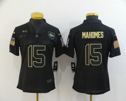 Women's Nike Kansas City Chiefs #15 Patrick Mahomes II 2020 Black Salute to Service Authentic Stitched NFL Jersey