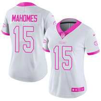 Women's Nike Kansas City Chiefs #15 Patrick Mahomes White Pink Rush Fashion Authentic stitched NFL jersey