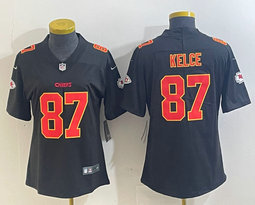 Women's Nike Kansas City Chiefs #87 Travis Kelce Black fashion Gold Name Authentic stitched NFL jersey