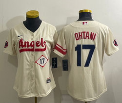 Women's Nike Los Angeles Angels of Anaheim #17 Shohei Ohtani Cream 17 in front City Authentic stitched MLB jersey