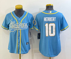 Women's Nike Los Angeles Chargers #10 Justin Herbert Powder Blue Joint Authentic Stitched baseball jersey