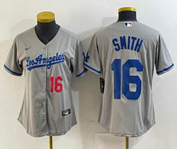 Women's Nike Los Angeles Dodgers #16 Will Smith Gray Red 16 front Los Angeles Authentic Stitched MLB Jersey