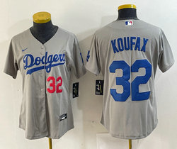 Women's Nike Los Angeles Dodgers #32 Sandy Koufax Gray 32 front Authentic Stitched MLB Jersey