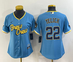 Women's Nike Milwaukee Brewers #22 Christian Yelich Blue Game 2023 City Authentic Stitched MLB Jersey