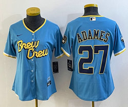 Women's Nike Milwaukee Brewers #27 Willy Adames Blue 2023 City Authentic Stitched MLB Jersey