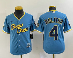 Women's Nike Milwaukee Brewers #4 Paul Molitor Blue 2023 City Authentic Stitched MLB Jersey