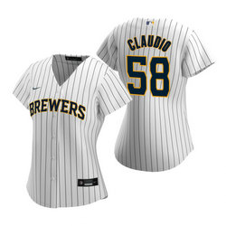 Women's Nike Milwaukee Brewers #58 Alex Claudio White Game Authentic Stitched MLB Jersey