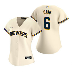 Women's Nike Milwaukee Brewers #6 Lorenzo Cain Cream Game Authentic Stitched MLB Jersey