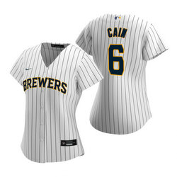 Women's Nike Milwaukee Brewers #6 Lorenzo Cain White Game Authentic Stitched MLB Jersey
