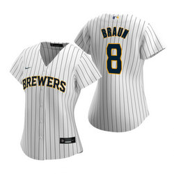 Women's Nike Milwaukee Brewers #8 Ryan Braun White Game Authentic Stitched MLB Jersey