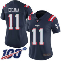 Women's Nike New England Patriots #11 Julian Edelman 100th Season Blue Rush Authentic Stitched NFL Jersey