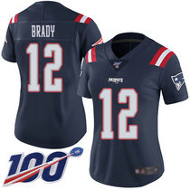 Women's Nike New England Patriots #12 Tom Brady 100th Season Navy Blue Rush NFL Jersey