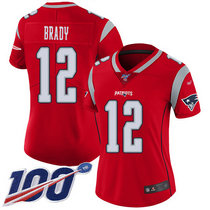 Women's Nike New England Patriots #12 Tom Brady 100th Season Red Inverted Legend Vapor Untouchable Authentic Stitched NFL jersey