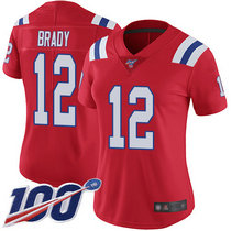 Women's Nike New England Patriots #12 Tom Brady 100th Season Red Vapor Untouchable Authentic Stitched NFL Jersey
