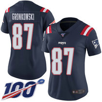Women's Nike New England Patriots #87 Rob Gronkowski 100th Season Navy Blue Rush NFL Jersey
