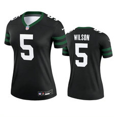 Women's Nike New York Jets #5 Garrett Wilson Black 2024 Authentic Stitched NFL Jersey