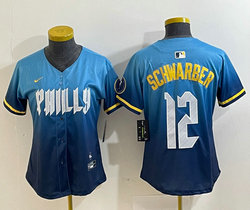 Women's Nike Philadelphia Phillies #12 Kyle Schwarber 2024 City Blue Authentic Stitched MLB Jersey