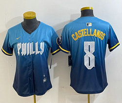 Women's Nike Philadelphia Phillies #8 Nick Castellanos 2024 City Blue Authentic Stitched MLB Jersey