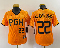Women's Nike Pittsburgh Pirates #22 Andrew McCutchen Gold City Black 22 in front Authentic stitched MLB jersey